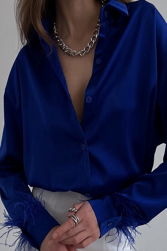 Empower Your Look: The Feather Satin Blouse from Beubechic.com