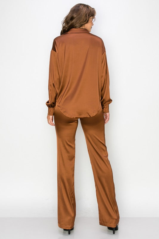 Satin Oversized Blouse and Pants Set