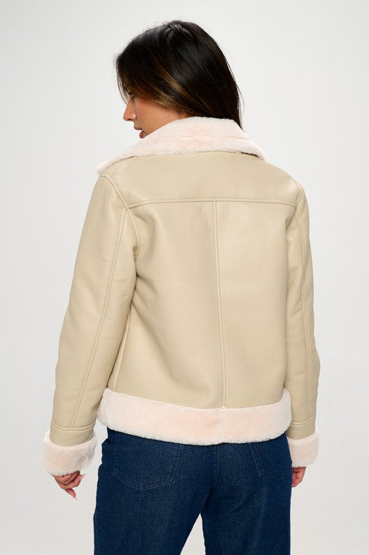 Faux Leather Winter Biker Coat