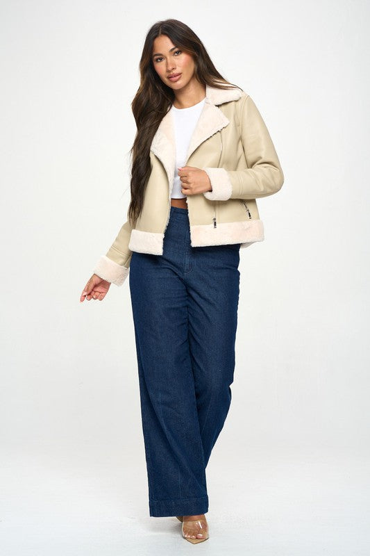 Faux Leather Winter Biker Coat