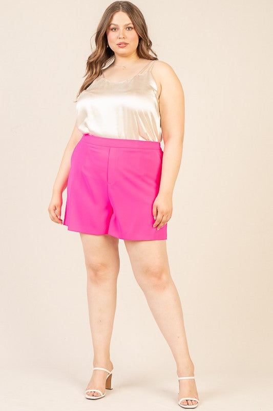 Plus Size Fitted Shorts with Elastic Back And Pocket