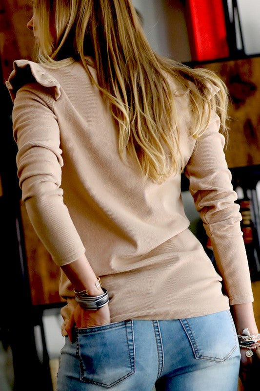 Ruffled Shoulder Sweater