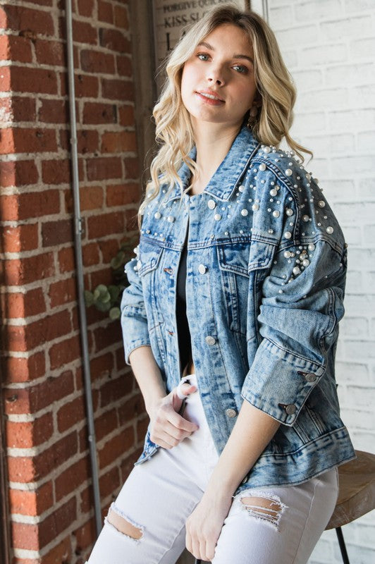 Pearl and Rhinestone Denim Jacket