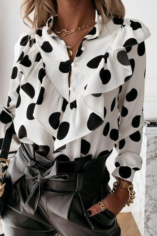 White Ruffle Polka Dots Shirt