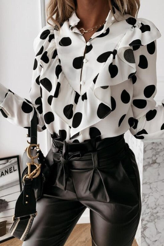 White Ruffle Polka Dots Shirt