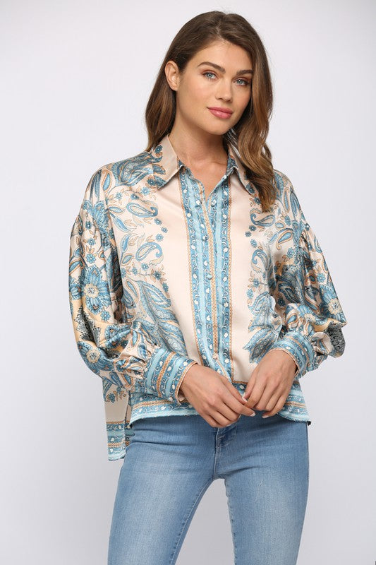 Printed Button-Down Blouse