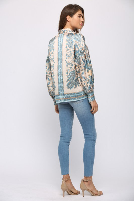 Printed Button-Down Blouse