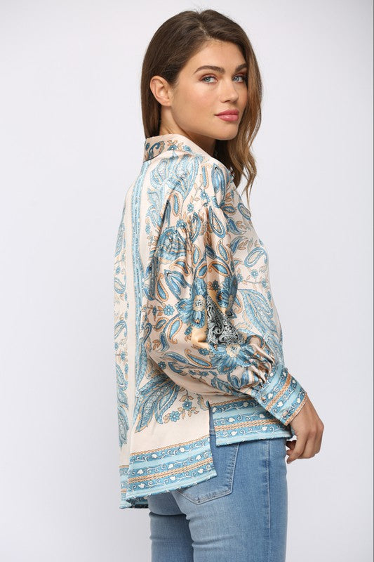 Printed Button-Down Blouse