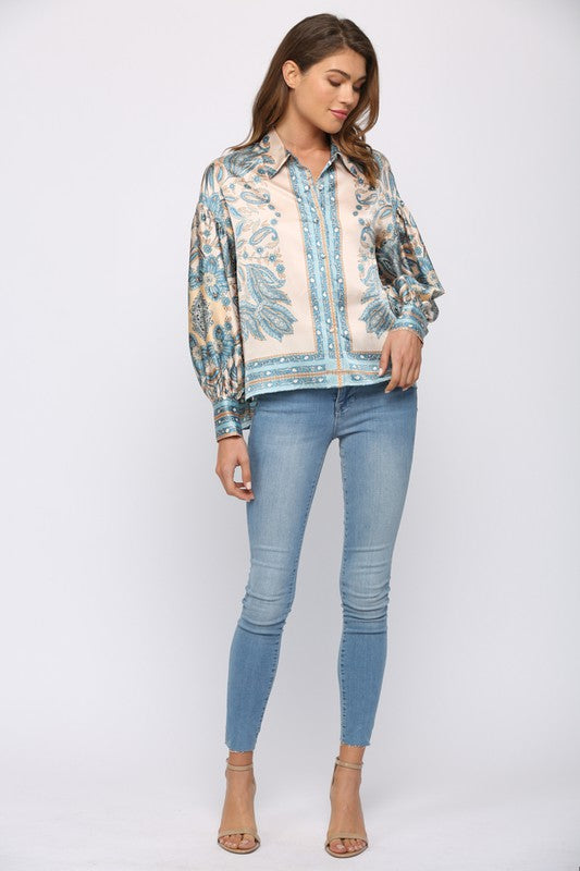 Printed Button-Down Blouse