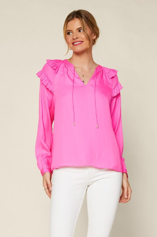 Split Neck Ruffle Blouse
