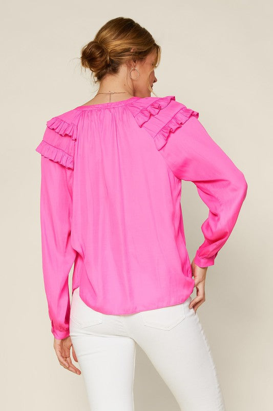Split Neck Ruffle Blouse