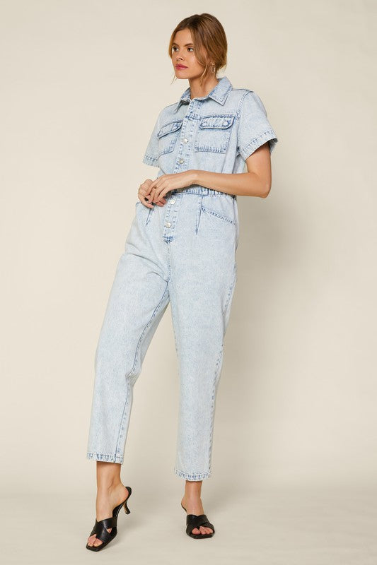 Denim Jumpsuit with Pockets