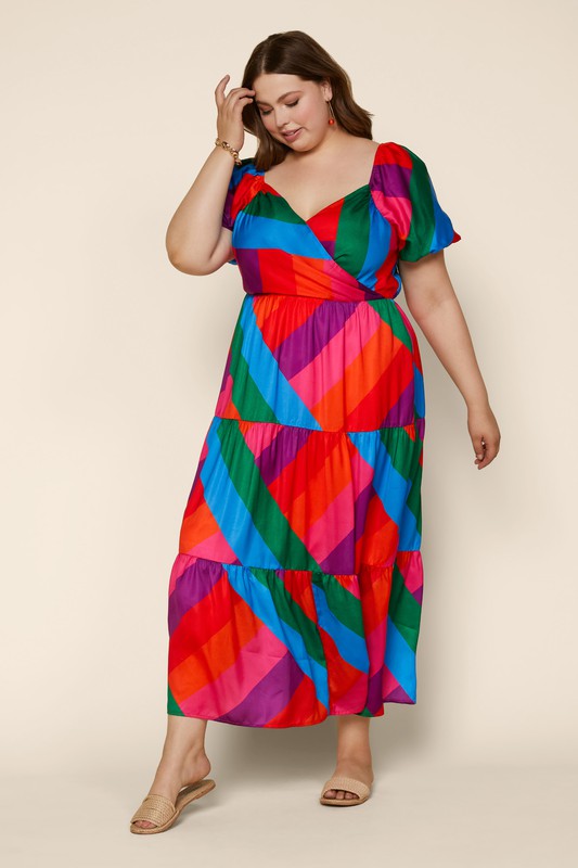Plus Size Rainbow Ruffle Maxi Dress