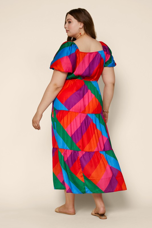 Plus Size Rainbow Ruffle Maxi Dress