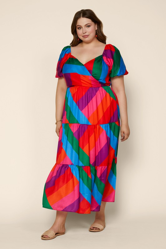 Plus Size Rainbow Ruffle Maxi Dress