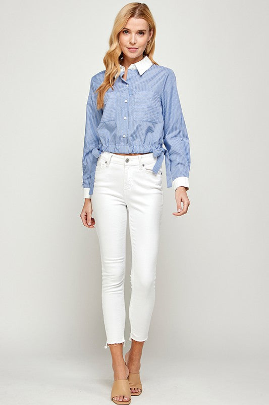 Striped Long Sleeve Button Down Top