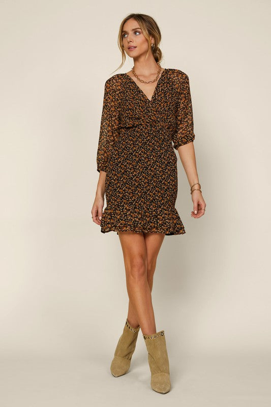 Long Sleeve Floral Print Mini Dress