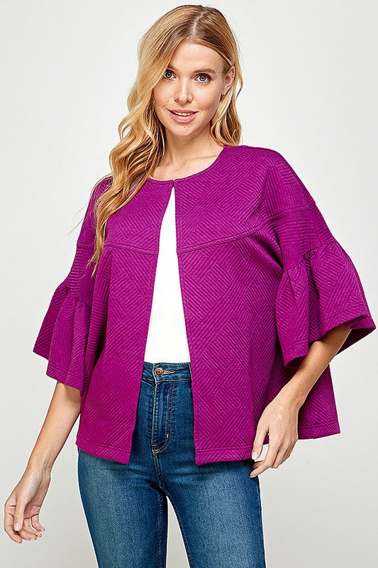 Textured Ruffle Sleeve Jacket