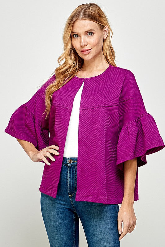 Textured Ruffle Sleeve Jacket