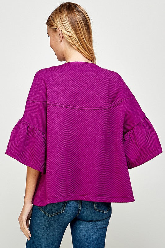 Textured Ruffle Sleeve Jacket