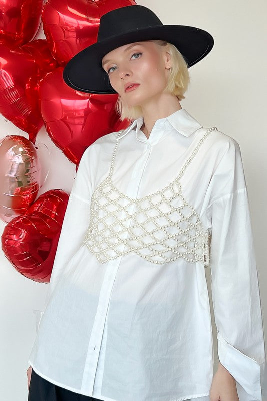 Pearl Beaded Cover Up Top