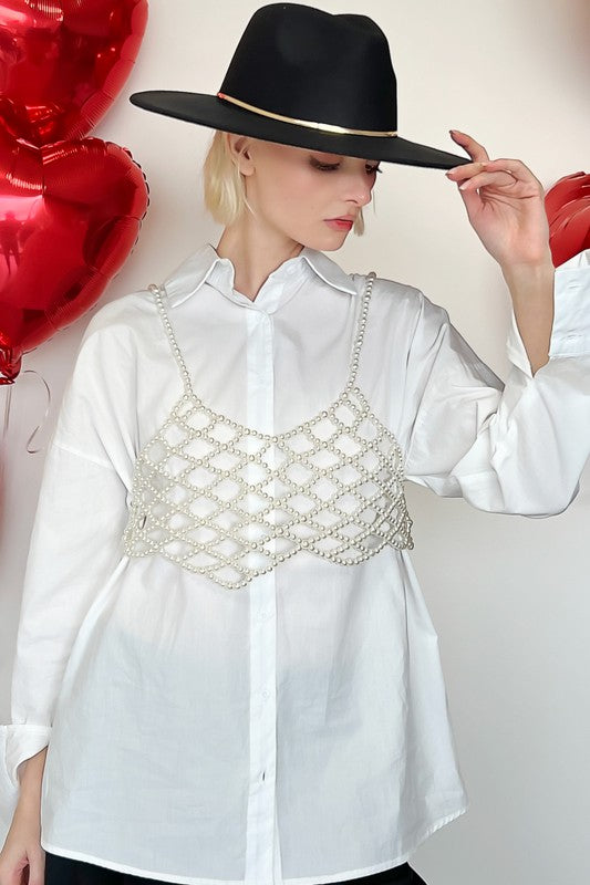 Pearl Beaded Cover Up Top