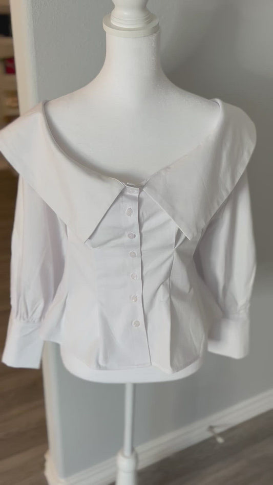 Off Shoulder Button Down Top