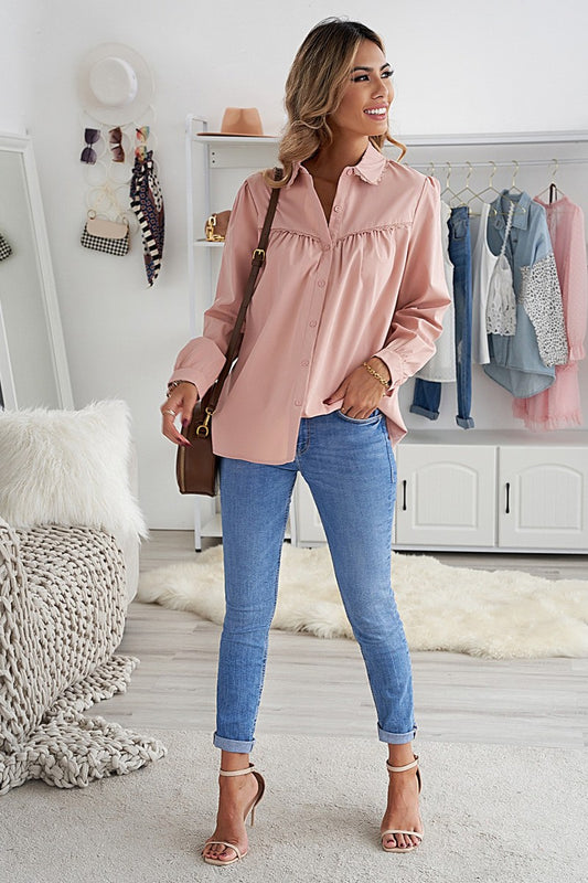 Pleated Bust Cuffed Sleeves Shirt