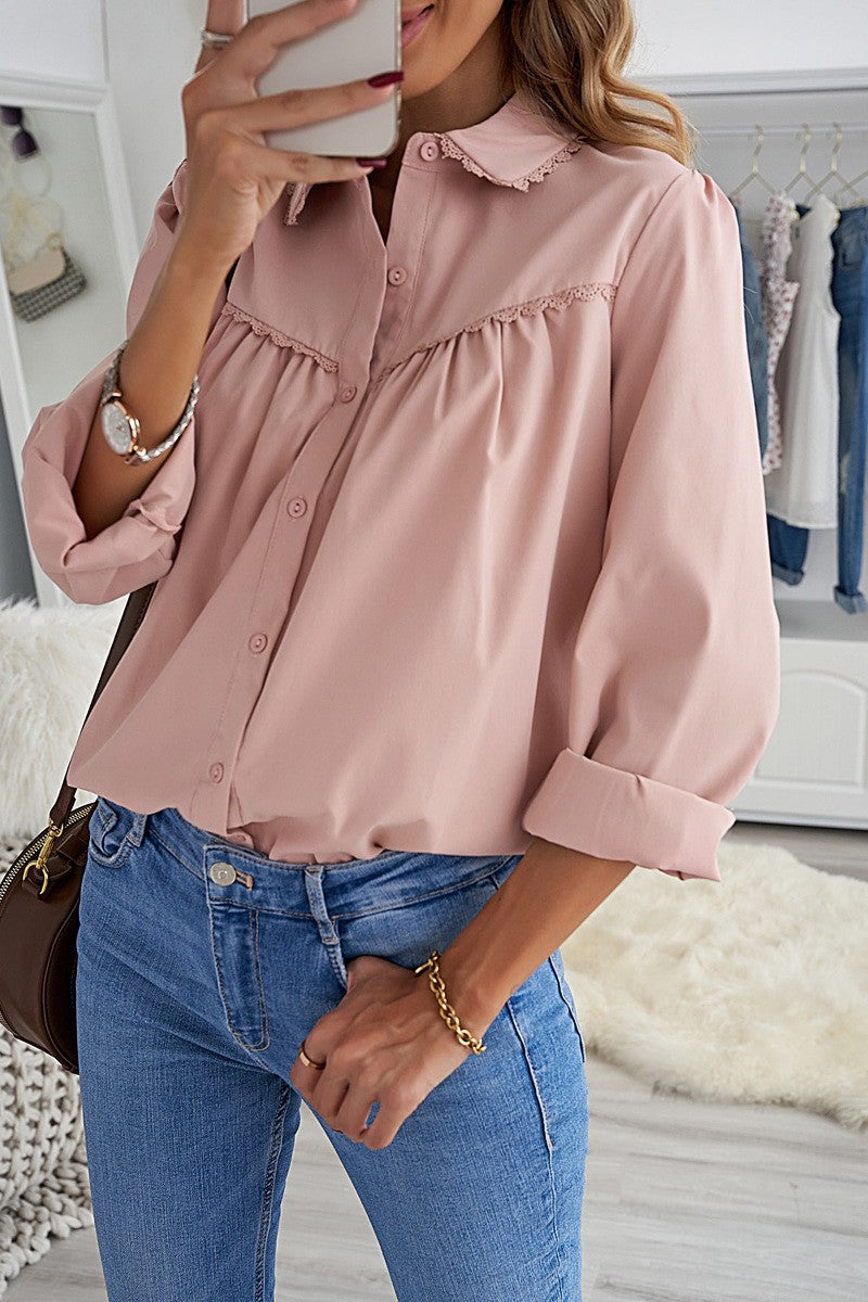 Pleated Bust Cuffed Sleeves Shirt