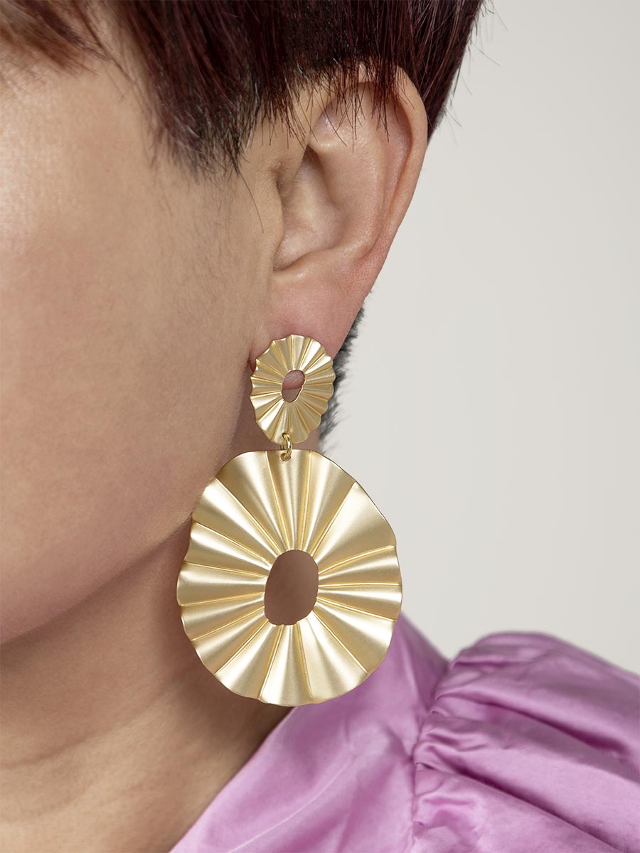 Pleated Circle Metal Drop Earring