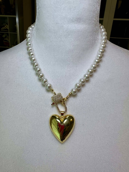 Pearl & Gold Heart Necklace