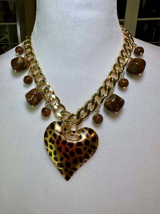 Animal Print Heart Necklace