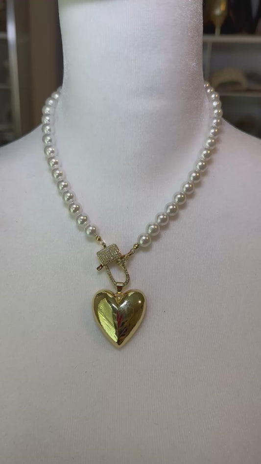 Pearl & Gold Heart Necklace