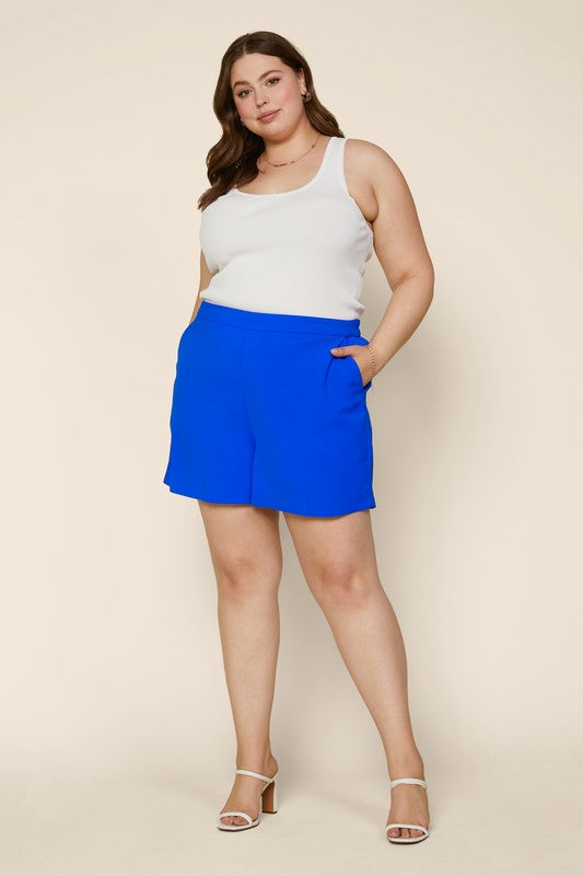 Plus Size Fitted Shorts with Elastic Back And Pocket