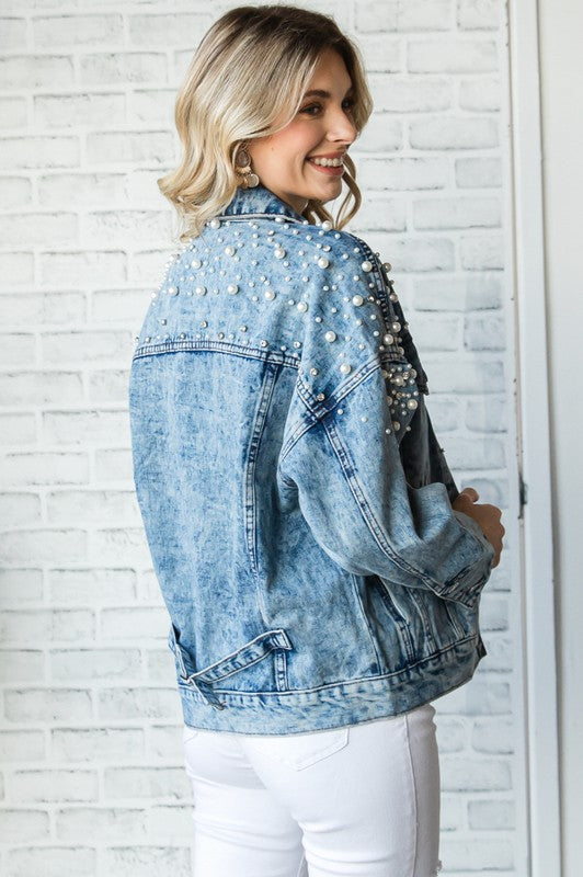 Jean jacket clearance with pearl sleeves