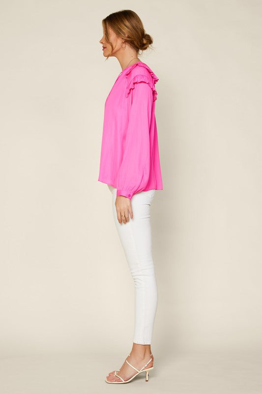 Split Neck Ruffle Blouse