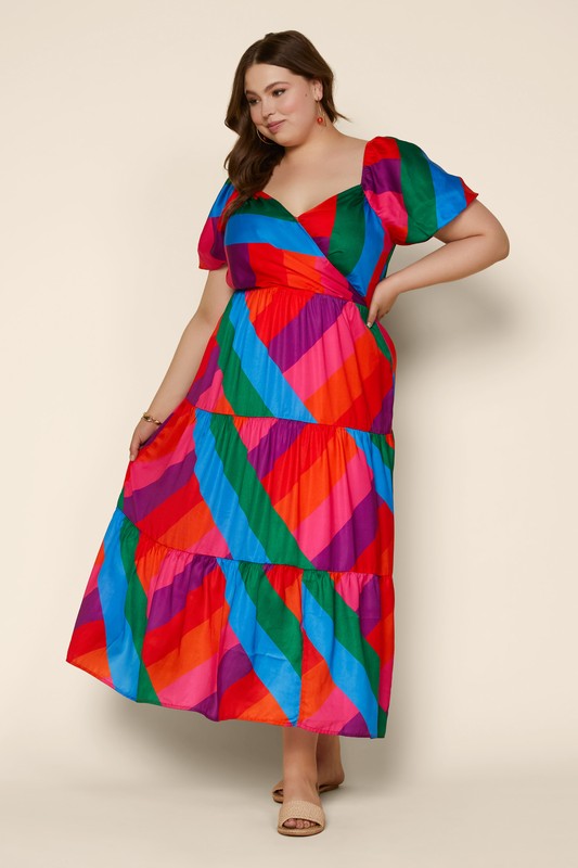 Plus Size Rainbow Ruffle Maxi Dress