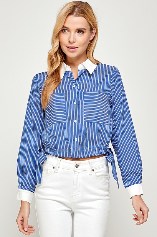 Striped Long Sleeve Button Down Top 
